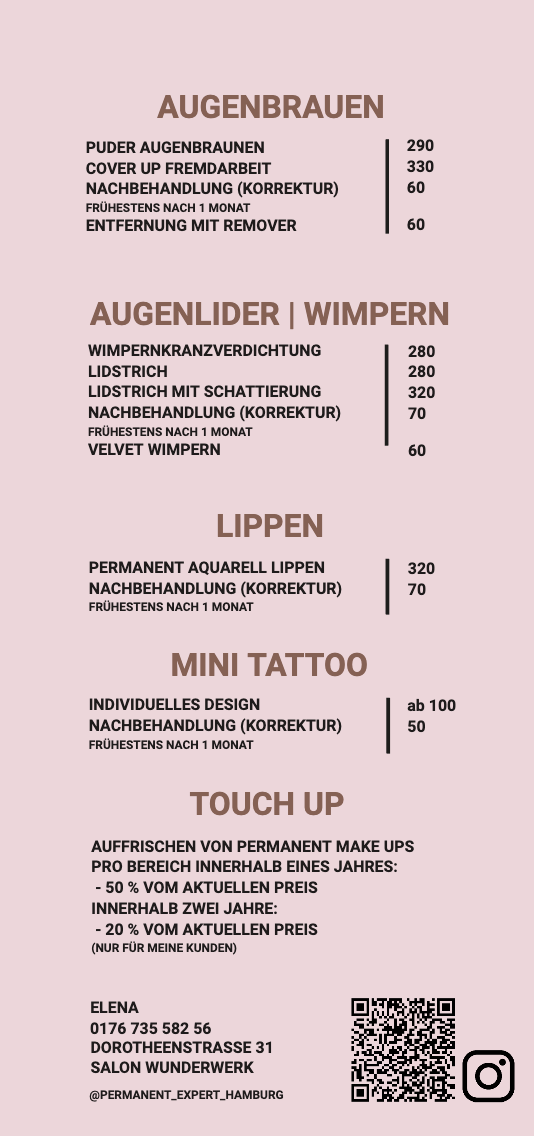 Permanent Make-Up Preisliste Hamburg